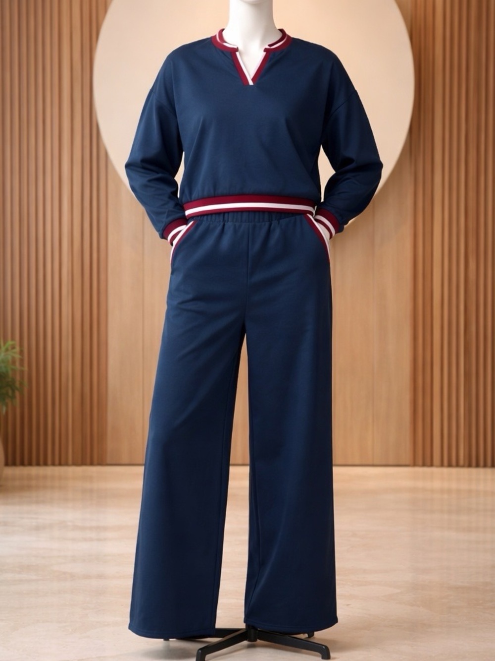 Very J Women's Navy V-Neck Pullover Pant Set | Size Medium